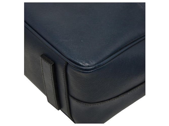 Valigetta Prada con logo a placca Triangle in pelle Saffiano blu navy - vista 6