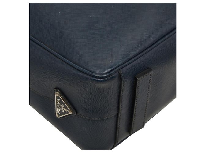 Valigetta Prada con logo a placca Triangle in pelle Saffiano blu navy - vista 7