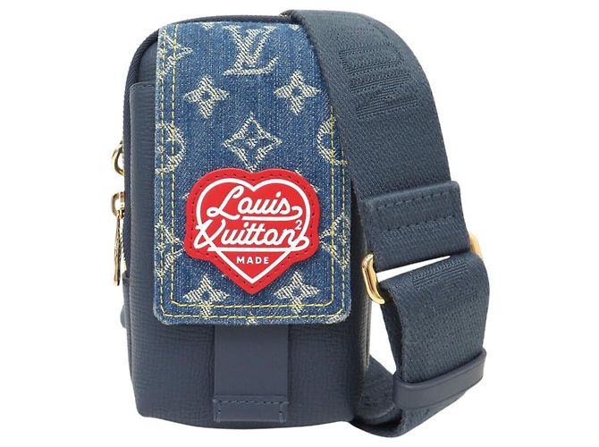 NUOVA SACOCHE LOUIS VUITTON X NIGO DOUBLE PHONE M81060 PELLE MONOGRAM DENIM Blu - vista 2