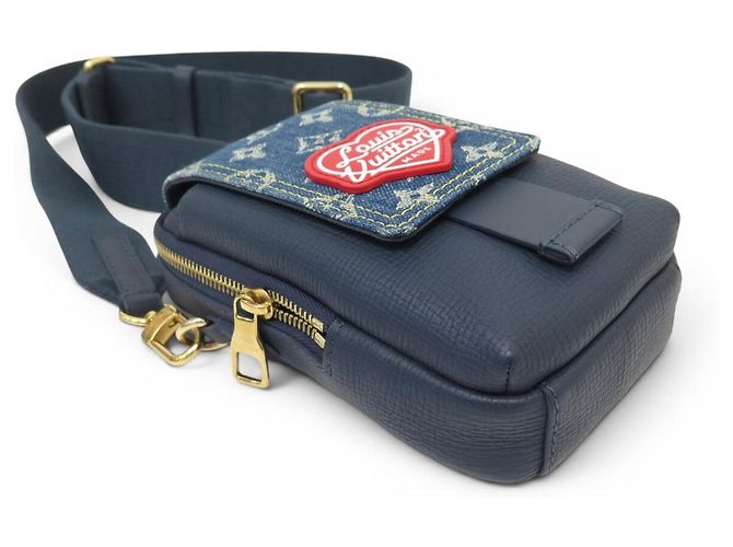 NUOVA SACOCHE LOUIS VUITTON X NIGO DOUBLE PHONE M81060 PELLE MONOGRAM DENIM Blu - vista 4
