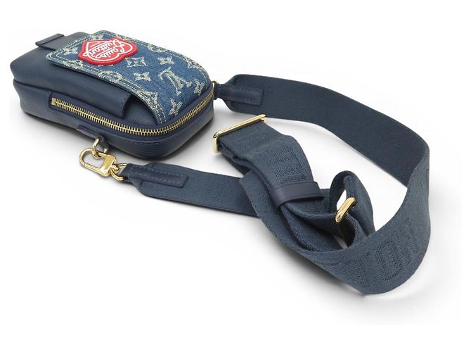 NUOVA SACOCHE LOUIS VUITTON X NIGO DOUBLE PHONE M81060 PELLE MONOGRAM DENIM Blu - vista 5
