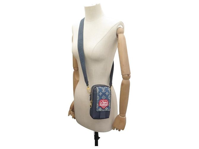 NUOVA SACOCHE LOUIS VUITTON X NIGO DOUBLE PHONE M81060 PELLE MONOGRAM DENIM Blu - vista 6
