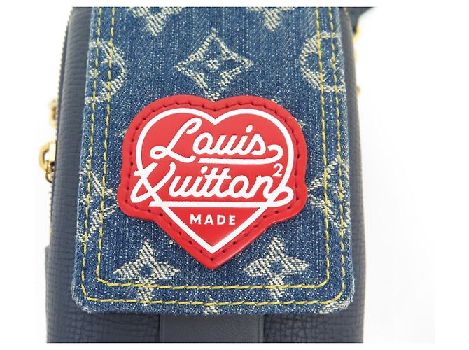 NUOVA SACOCHE LOUIS VUITTON X NIGO DOUBLE PHONE M81060 PELLE MONOGRAM DENIM Blu - vista 7
