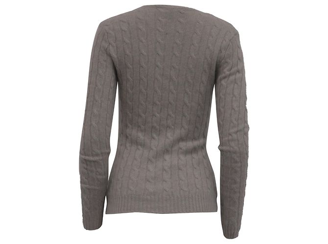 Ralph Lauren Strickpullover mit V-Ausschnitt aus hellgrauem Kaschmir mit Zopfmuster - Ansicht 4