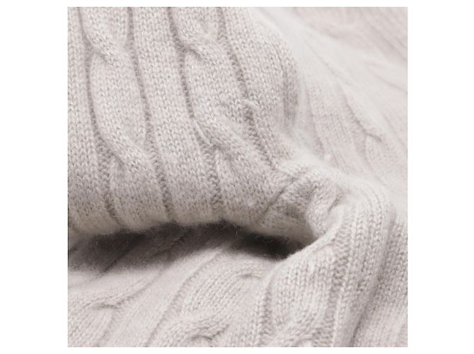 Ralph Lauren Strickpullover mit V-Ausschnitt aus hellgrauem Kaschmir mit Zopfmuster - Ansicht 5