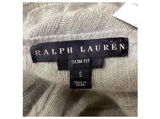 Ralph Lauren Strickpullover mit V-Ausschnitt aus hellgrauem Kaschmir mit Zopfmuster - Ansicht 7