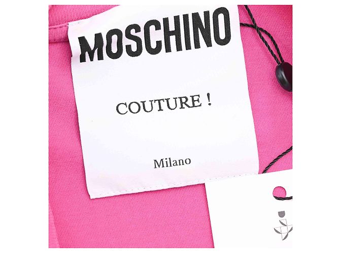 T-shirt Moschino con logo Double Question Mark in cotone rosa - vista 4