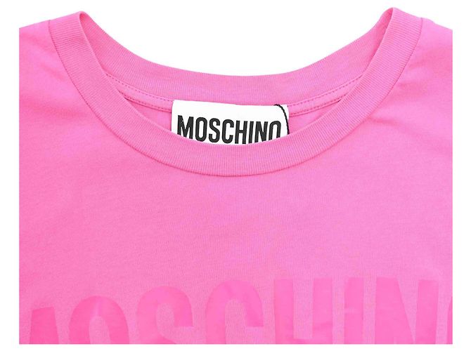 T-shirt Moschino con logo Double Question Mark in cotone rosa - vista 8