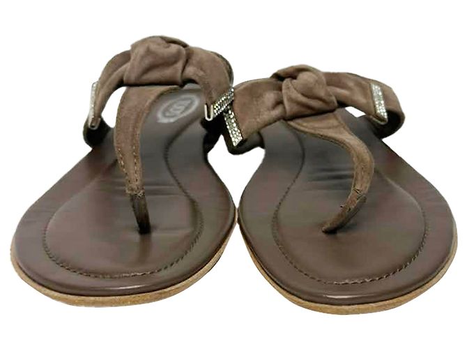 Sandali slide thong con dettaglio a fiocco in scamosciato marrone Tod's - vista 2