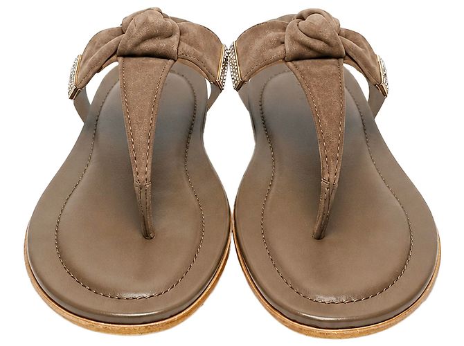 Sandali slide thong con dettaglio a fiocco in scamosciato marrone Tod's - vista 3