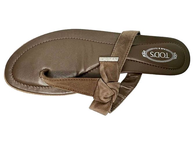 Sandali slide thong con dettaglio a fiocco in scamosciato marrone Tod's - vista 8