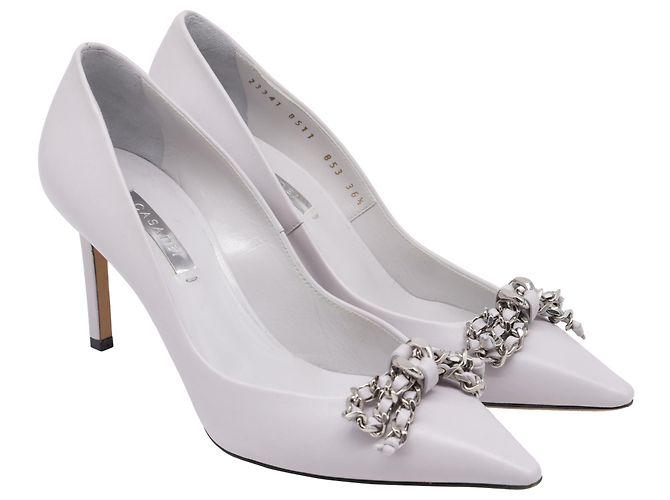 Décolleté Bow Chain dettagliate in pelle grigia Casadei Grigio - vista 2