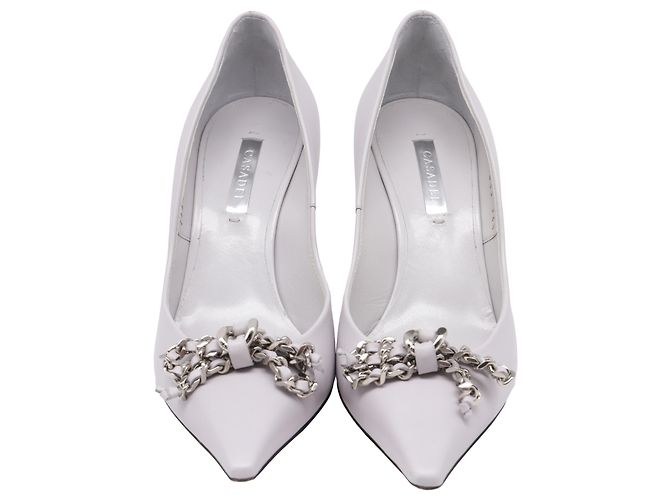 Décolleté Bow Chain dettagliate in pelle grigia Casadei Grigio - vista 3