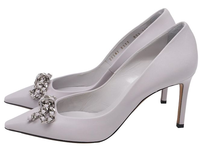 Décolleté Bow Chain dettagliate in pelle grigia Casadei Grigio - vista 4