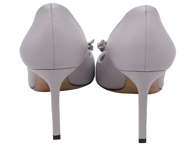 Décolleté Bow Chain dettagliate in pelle grigia Casadei Grigio - vista 5