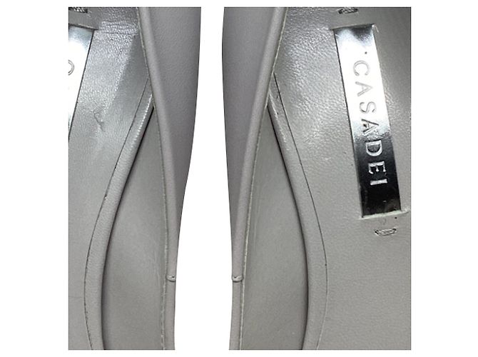 Décolleté Bow Chain dettagliate in pelle grigia Casadei Grigio - vista 7