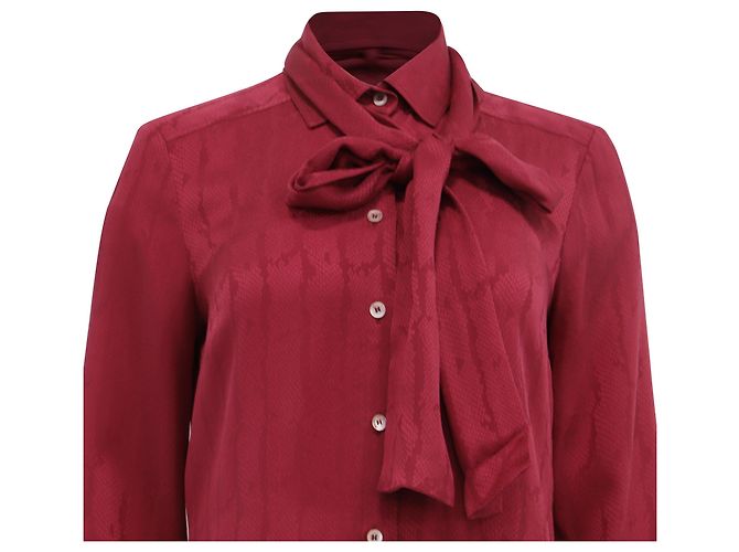 Camicetta Gucci in seta bordeaux con fiocco texturizzato Rosso Bordò - vista 2