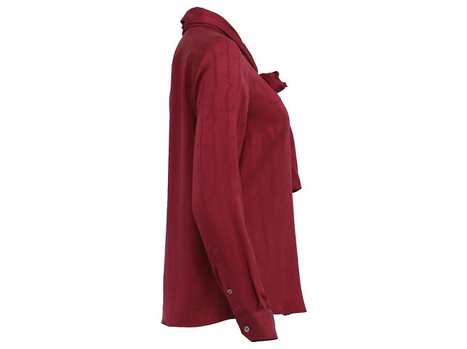 Camicetta Gucci in seta bordeaux con fiocco texturizzato Rosso Bordò - vista 3