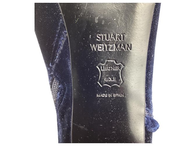Botas Stuart Weitzman con borde deshilachado en terciopelo azul - vista 12
