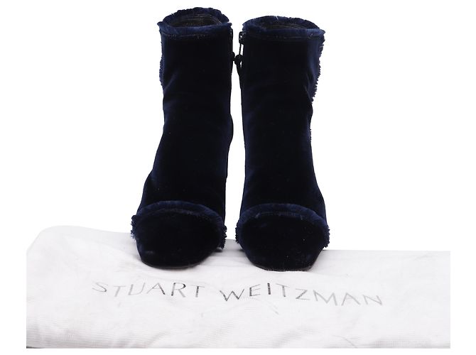 Botas Stuart Weitzman con borde deshilachado en terciopelo azul - vista 6