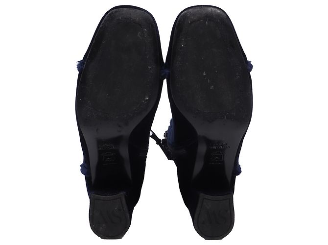 Botas Stuart Weitzman con borde deshilachado en terciopelo azul - vista 7