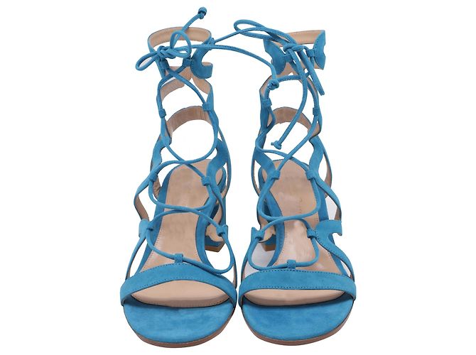 Sandali Artemis con lacci di Gianvito Rossi in scamosciato blu Blu chiaro - vista 2