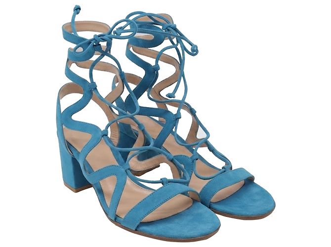 Sandali Artemis con lacci di Gianvito Rossi in scamosciato blu Blu chiaro - vista 3