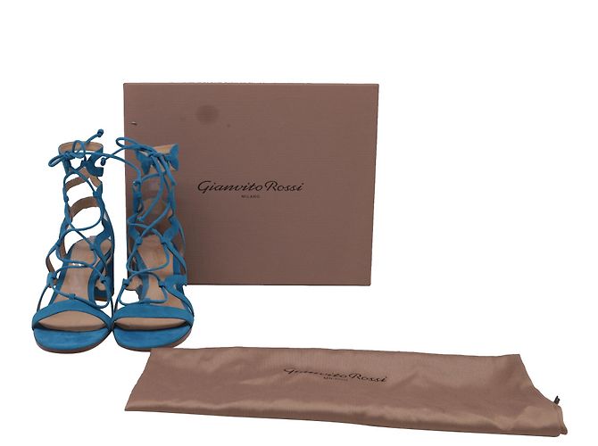 Sandali Artemis con lacci di Gianvito Rossi in scamosciato blu Blu chiaro - vista 6