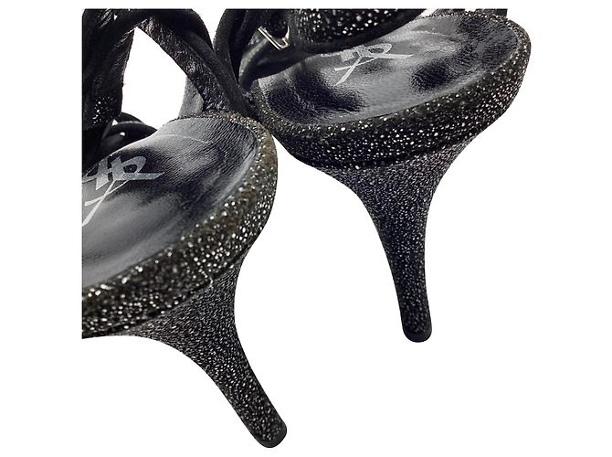 Yves Saint Laurent Sandali con plateau glitterati Tribute di Saint Laurent in scamosciato nero - vista 10