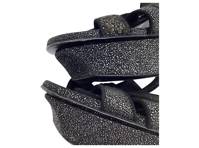Yves Saint Laurent Sandali con plateau glitterati Tribute di Saint Laurent in scamosciato nero - vista 11