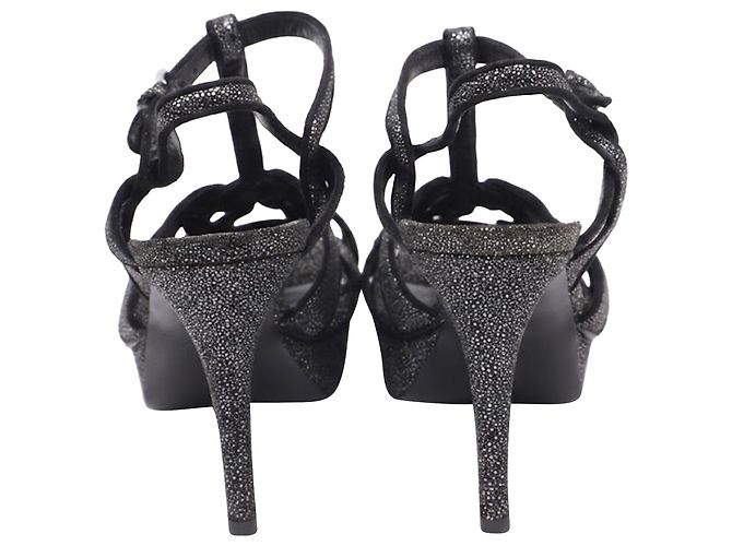 Yves Saint Laurent Sandali con plateau glitterati Tribute di Saint Laurent in scamosciato nero - vista 4
