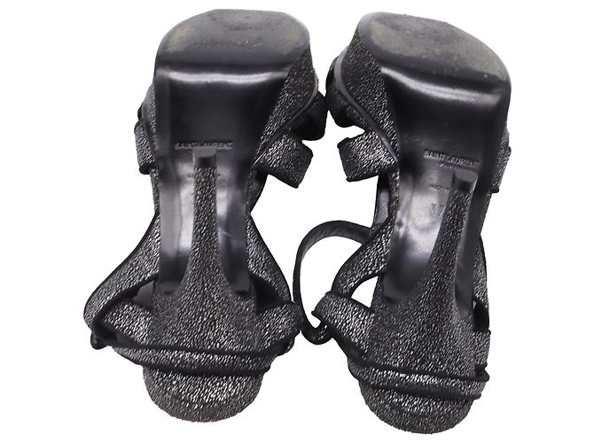 Yves Saint Laurent Sandali con plateau glitterati Tribute di Saint Laurent in scamosciato nero - vista 8