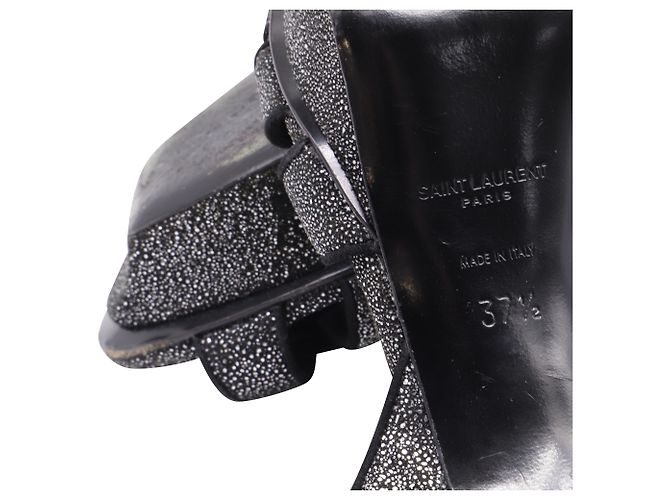 Yves Saint Laurent Sandali con plateau glitterati Tribute di Saint Laurent in scamosciato nero - vista 9