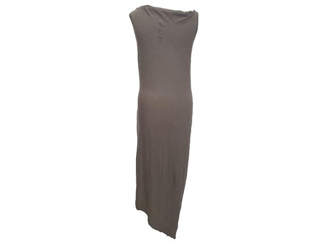 Abito midi drappeggiato con scollo a V Rick Owens in cotone grigio - vista 3