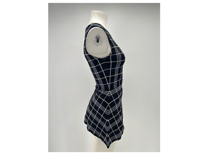Theory Top lungo tartan blu navy e bianco - vista 3