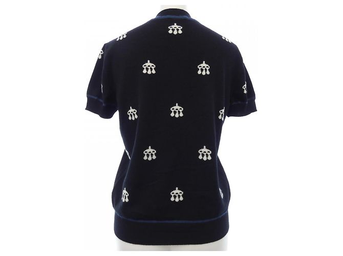 Hermès Hermes Strickware Wolle Knit36 Weiß Blau - Ansicht 2