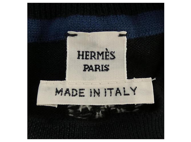 Hermès Hermes Strickware Wolle Knit36 Weiß Blau - Ansicht 4