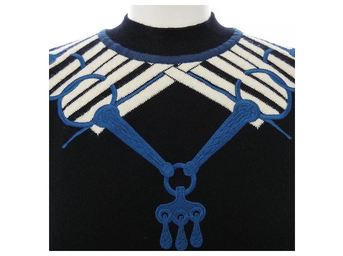 Hermès Hermes Strickware Wolle Knit36 Weiß Blau - Ansicht 5