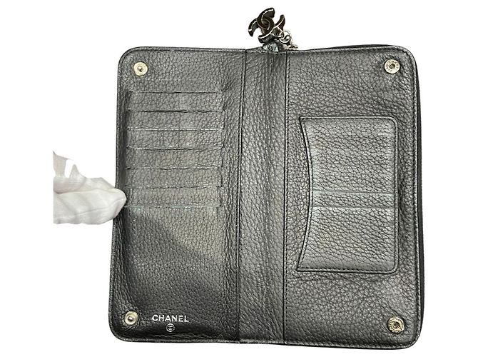 Chanel Long Wallet aus schwarzem Leder - Ansicht 3