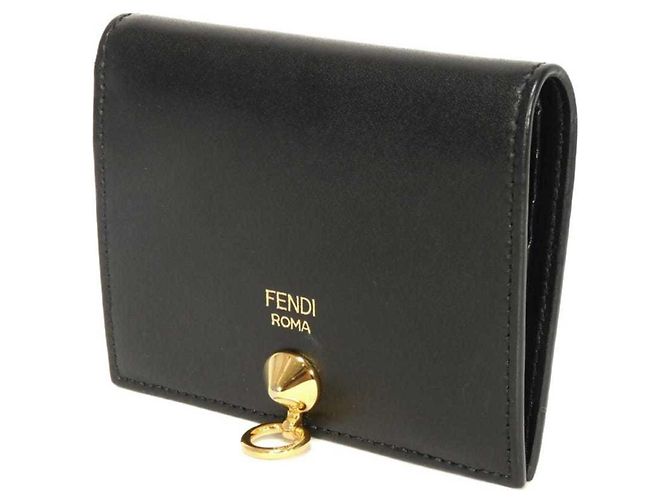 Fendi By The Way Piccolo Portafoglio con Borchie Oro Bi-fold Wallet Nero - vista 2