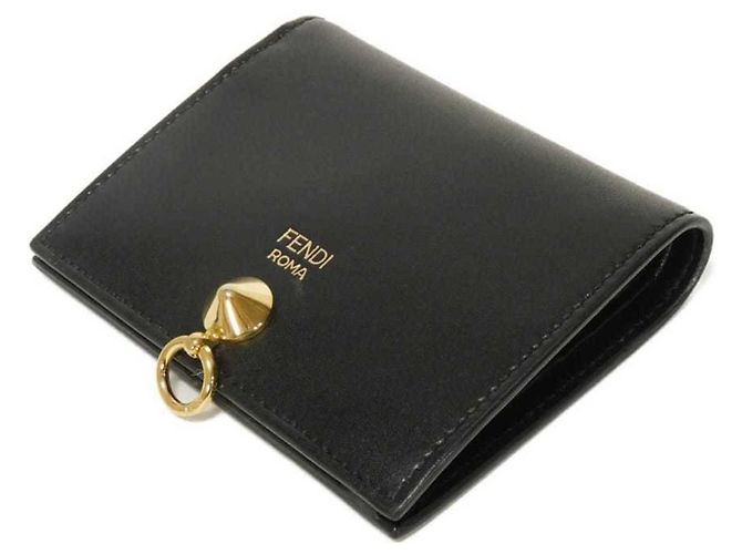 Fendi By The Way Piccolo Portafoglio con Borchie Oro Bi-fold Wallet Nero - vista 4