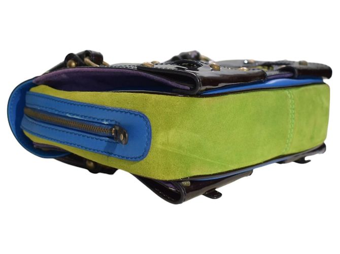 Gianni Versace Couture Carla Handtasche - Wildleder & Lackleder Braun Blau Grün Lila - Ansicht 10