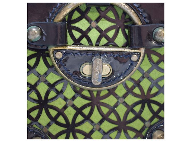 Gianni Versace Couture Carla Handtasche - Wildleder & Lackleder Braun Blau Grün Lila - Ansicht 15