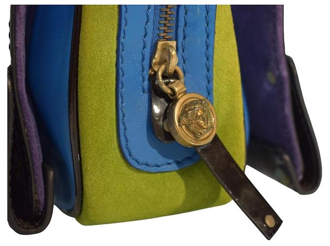 Gianni Versace Couture Carla Handtasche - Wildleder & Lackleder Braun Blau Grün Lila - Ansicht 16