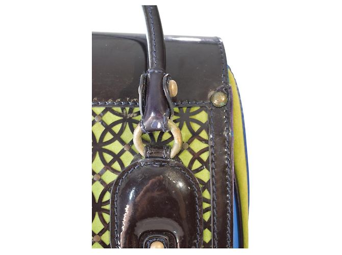 Gianni Versace Couture Carla Handtasche - Wildleder & Lackleder Braun Blau Grün Lila - Ansicht 17