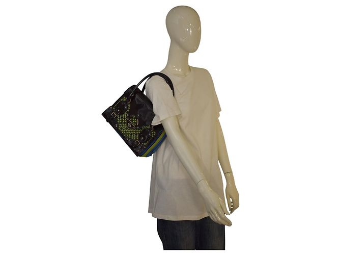 Gianni Versace Couture Carla Handtasche - Wildleder & Lackleder Braun Blau Grün Lila - Ansicht 18