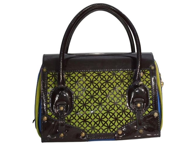 Gianni Versace Couture Carla Handtasche - Wildleder & Lackleder Braun Blau Grün Lila - Ansicht 3