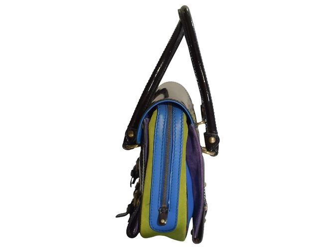 Gianni Versace Couture Carla Handtasche - Wildleder & Lackleder Braun Blau Grün Lila - Ansicht 5