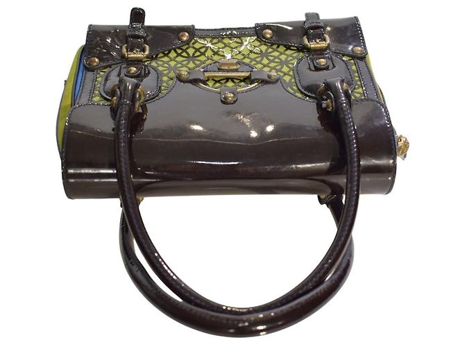 Gianni Versace Couture Carla Handtasche - Wildleder & Lackleder Braun Blau Grün Lila - Ansicht 6