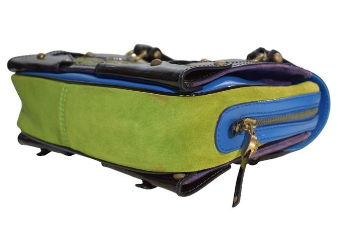 Gianni Versace Couture Carla Handtasche - Wildleder & Lackleder Braun Blau Grün Lila - Ansicht 9